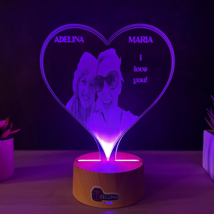 Lampa 3D Personalizata cu Poza – Inima I love you