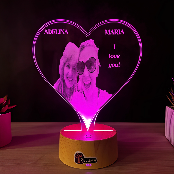 Lampa 3D Personalizata cu Poza – Inima I love you