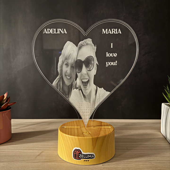 Lampa 3D Personalizata cu Poza – Inima I love you