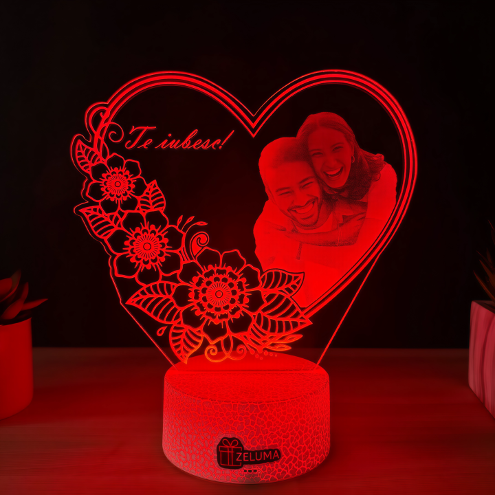 Lampa 3D Personalizata cu Poza – Te iubesc!