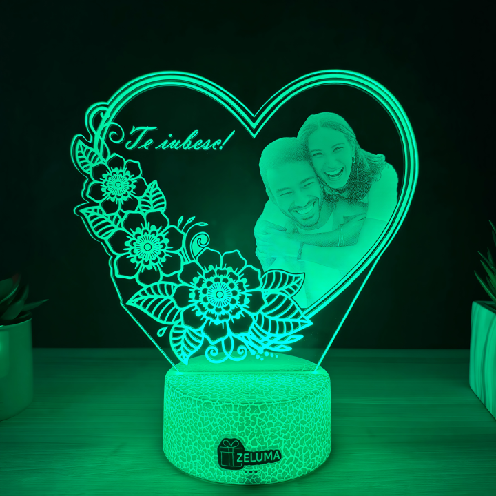 Lampa 3D Personalizata cu Poza – Te iubesc!