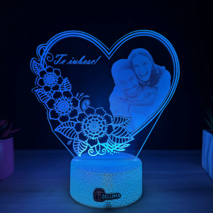 Lampa 3D Personalizata cu Poza – Te iubesc!