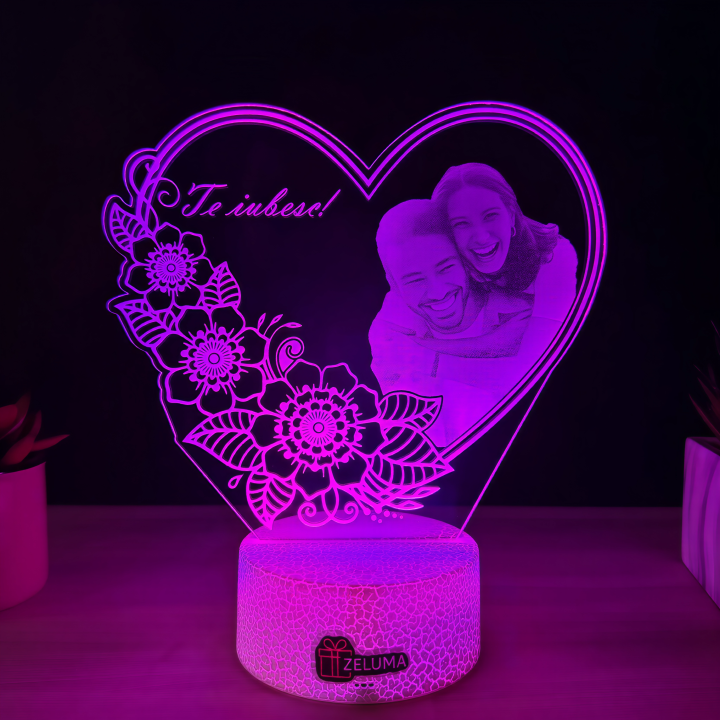 Lampa 3D Personalizata cu Poza – Te iubesc!