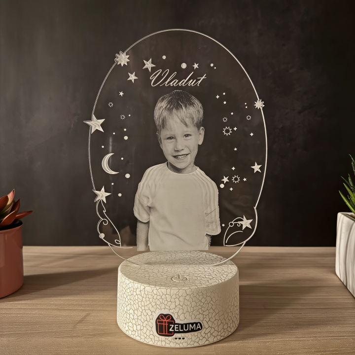 Lampa 3D Personalizata cu Poza – Stele si Luna