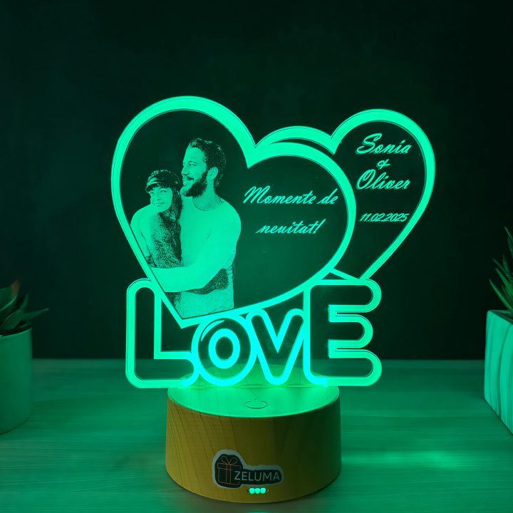 Lampa 3D Personalizata cu Poza – LOVE Momente de Neuitat