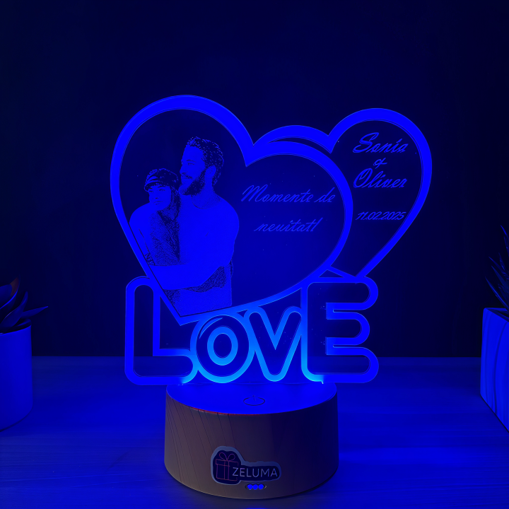 Lampa 3D Personalizata cu Poza – LOVE Momente de Neuitat