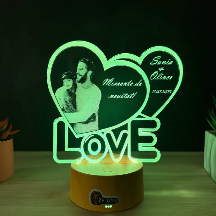 Lampa 3D Personalizata cu Poza – LOVE Momente de Neuitat
