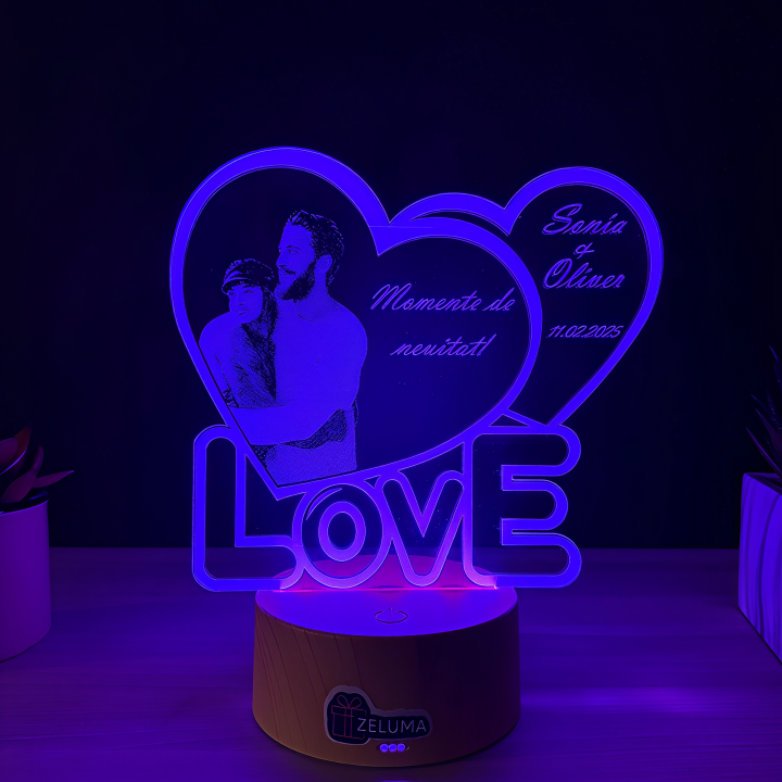 Lampa 3D Personalizata cu Poza – LOVE Momente de Neuitat