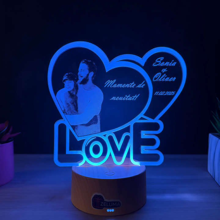 Lampa 3D Personalizata cu Poza – LOVE Momente de Neuitat
