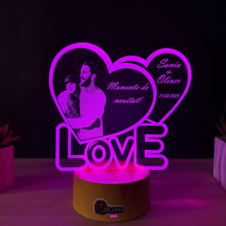 Lampa 3D Personalizata cu Poza – LOVE Momente de Neuitat