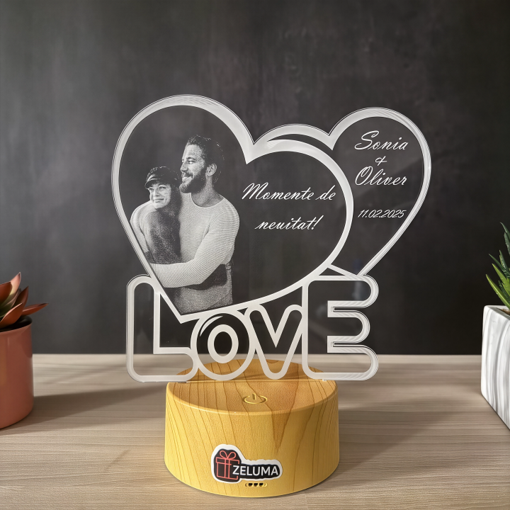 Lampa 3D Personalizata cu Poza – LOVE Momente de Neuitat