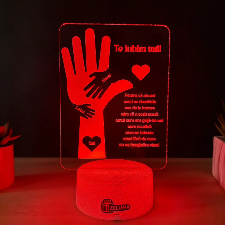 Lampa 3D Personalizata – Te iubim, tati!