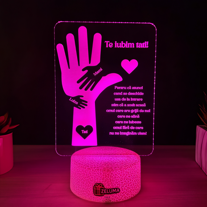 Lampa 3D Personalizata – Te iubim, tati!