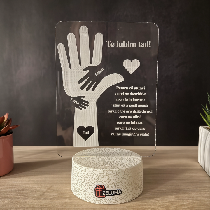 Lampa 3D Personalizata – Te iubim, tati!